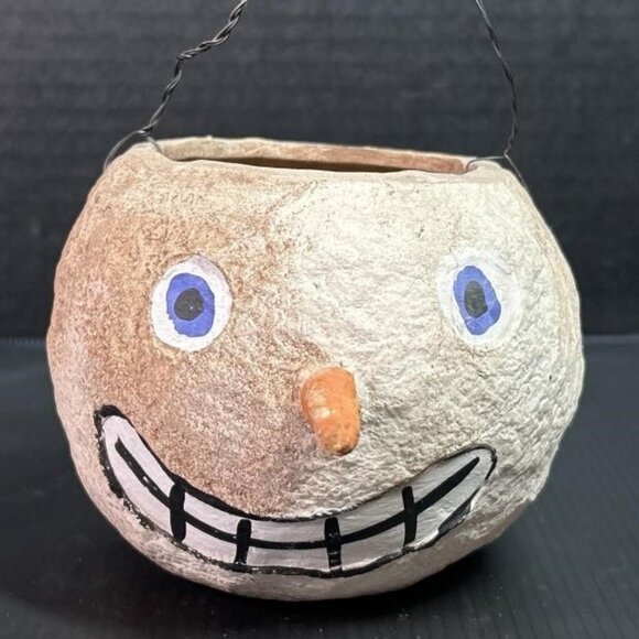 Vintage Ceramic/ Paper Mache Halloween Scarecrow Basket Head / Face Bucket